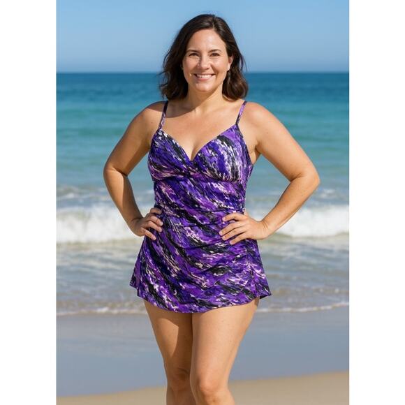 MiracleSuit Purple Animal Print One Piece Swimsuit 12 Trimshaper Tummy Control - Picture 1 of 8